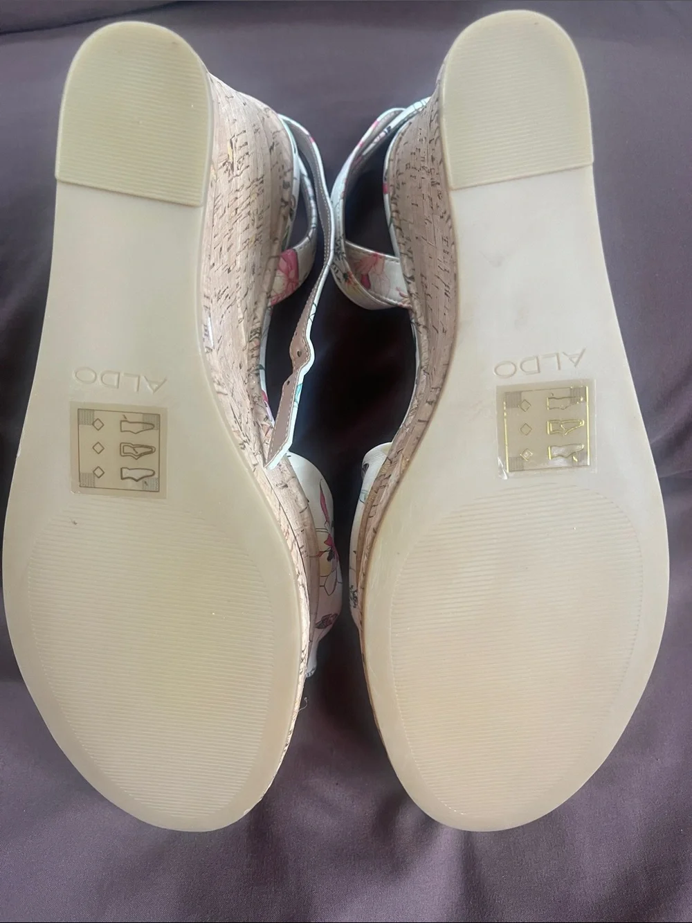ALDO White Floral Knot Espadrille Wedge Sandals with Pink & Green Accents